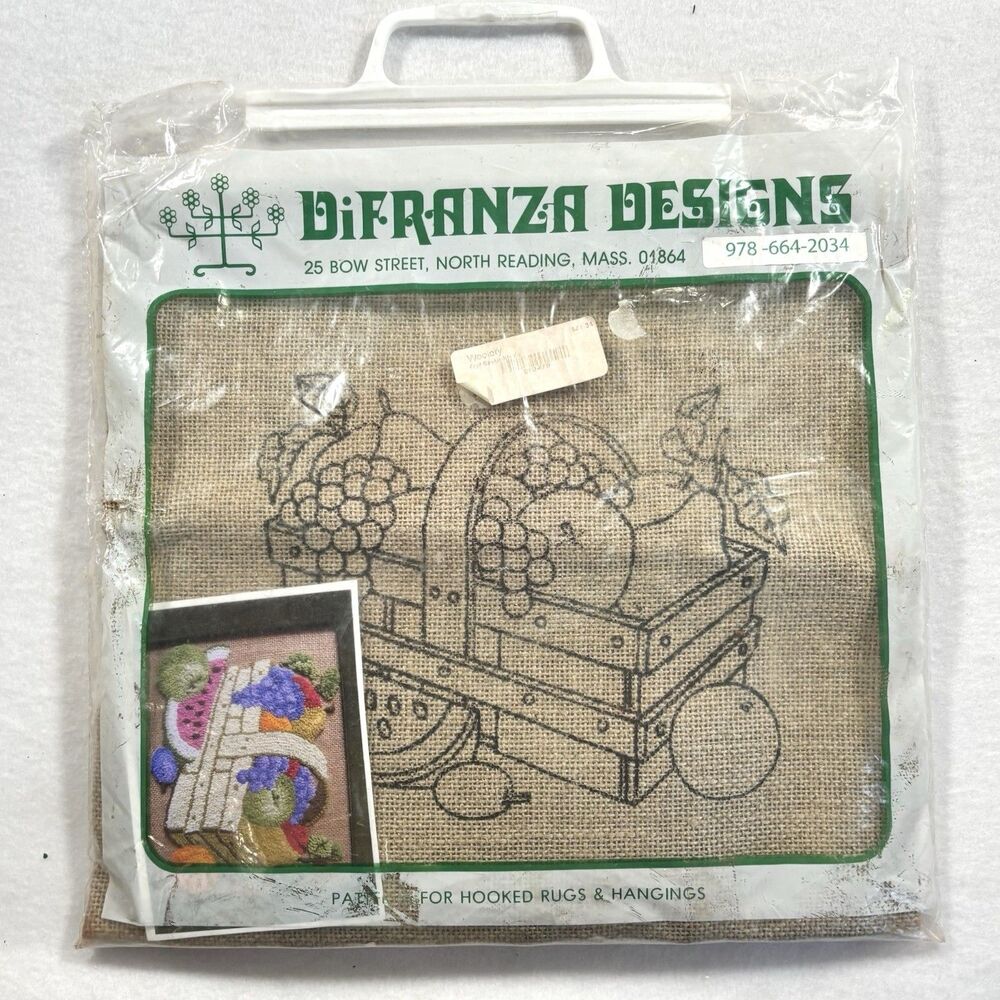 Vintage Latch Hook Rug Kit A Basket Of Fruit Burlap Base For Rug Or Decor